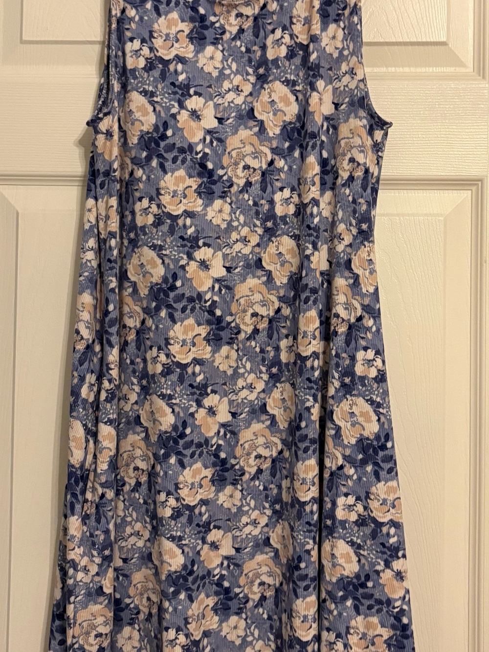 LuLaRoe Blue Floral A-Line Dress with Cream Blooms